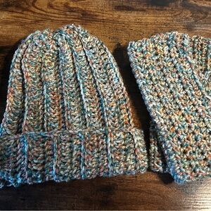Multicolor Crochet Beanie and Fingerless Gloves Set